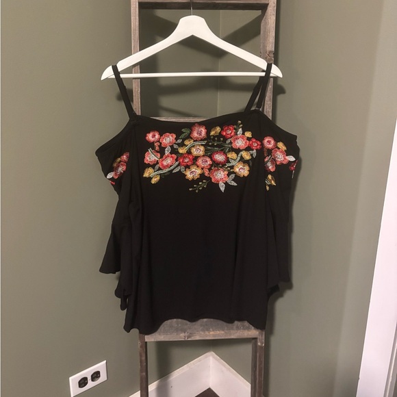INC Embroidered Cold Shoulder Top - Picture 1 of 6